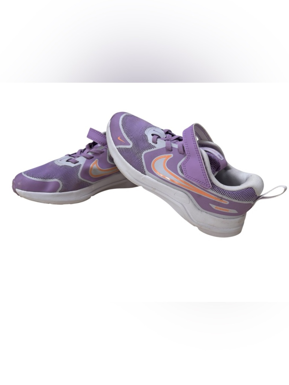 Nike Kids Running Shoes Size 2Y Purple Orange Hook Loop Sneakers EU 33.5